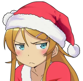 😒 anime, Natal, gorro de Papai Noel, rabugento, fofo telegram sticker