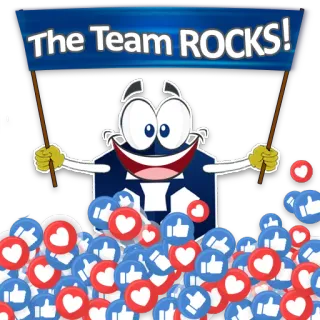 😍 The Team ROCKS! equipe, rochas, polegar para cima, corações, desenho animado, celebração, apoio, positivo telegram sticker