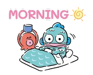 🐙 MORNING おはよう, 可愛い, 漫画, 魚, タコ telegram sticker