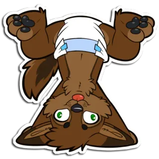 🤪 furry wolf wolf, furry, diaper, upside down, cartoon, cute, animal, anthropomorphic telegram sticker