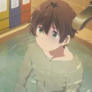 🍫 Anime, Chico, Baño, Lindo, Ojos verdes, Pelo castaño telegram sticker