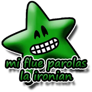 😏 mi flue parolas la ironian adesivo, stella verde, Esperanto, testo, cartone animato telegram sticker