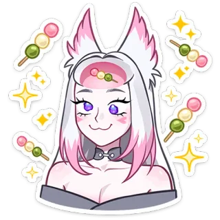 🍡 动漫, 狐娘, 卡哇伊, 团子, 闪亮, 可爱, 贴纸, 兽耳 telegram sticker