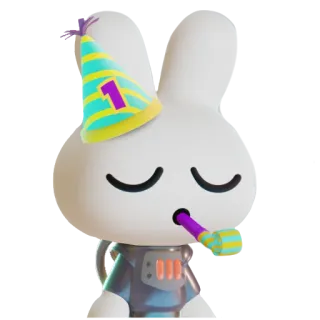 ⚪ 1 rabbit, party, birthday, number 1, animal, celebration, cartoon whatsapp sticker