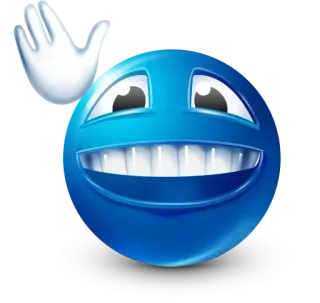 🤩 emoticono, sonrisa, azul, mano, saludo, saludo whatsapp sticker
