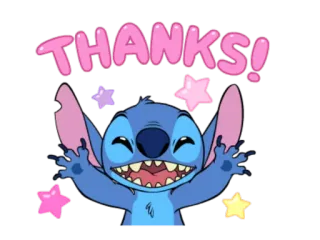 😄 Stitch Thanks! ขอบคุณ, น่ารัก, ดาว, การ์ตูน, ลิโล่ แอนด์ สติทช์ whatsapp sticker