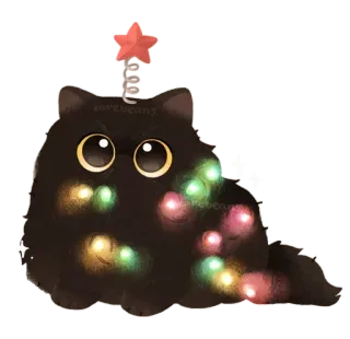 🐾 猫, クリスマス, クリスマスツリー, ライト, 星, かわいい, 愛らしい, お祝い, ホリデー telegram sticker