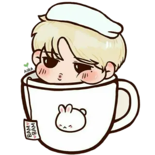 🍄 BAM BAM taza, lindo, kawaii, dibujos animados, chibi, bam bam whatsapp sticker