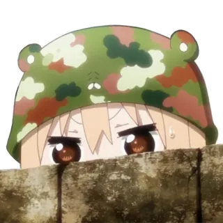 😶 anime, character, girl, camouflage, hat, cute, wall telegram sticker