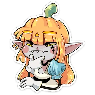 🤔 calabaza, halloween, lindo, dibujos animados, chica, monstruo, pegatina telegram sticker