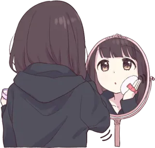 🙂 anime, girl, mirror, makeup, cute, cartoon, aesthetic, female telegram sticker