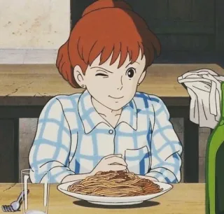 😉 Anime, Ragazza, Spaghetti, Cibo, Cena, Animazione telegram sticker