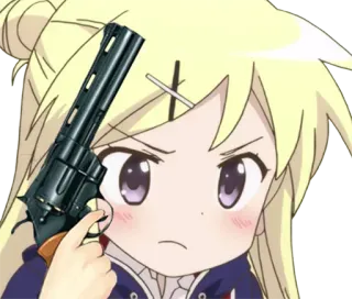 🔫 fille anime, arme, arme à feu, menaçant, violence, dessin animé whatsapp sticker