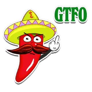 🖕 GTFO chili pepper, middle finger, GTFO, cartoon, sombrero, offensive telegram sticker