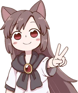 ✌️ 애니메이션 스타일, 만화, 고양이 귀, 평화 기호, 캐릭터 telegram sticker