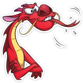 🤪 Mushu Mulan dibujos animados, dragón, rojo, Mushu, Disney, Mulan, animado, fantasía whatsapp sticker