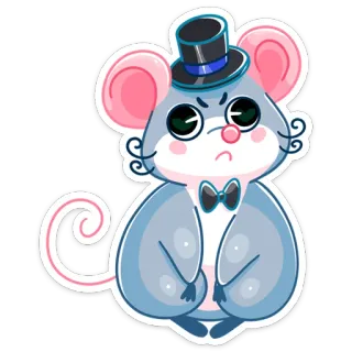 ☹️ rato, desenho animado, bravo, animal, fofo, cartola, gravata borboleta whatsapp sticker