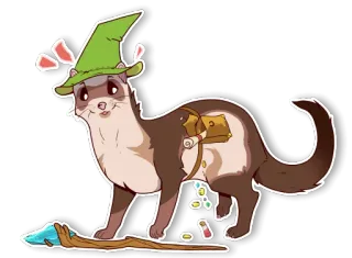 🙀 페럿, 마법사, 동물, 마법, 귀여운, 모자, 판타지 telegram sticker