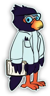 📋 dessin animé, scientifique, oiseau, blouse de laboratoire, lunettes, presse-papier telegram sticker