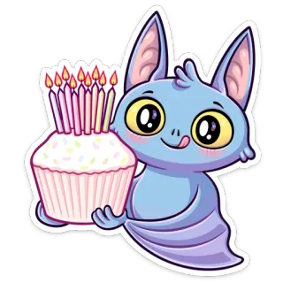 🎂 chauve-souris, cupcake, anniversaire, mignon, dessin animé, kawaii, fête telegram sticker