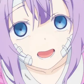 😫 anime, girl, character, purple hair, bandages, cute whatsapp sticker