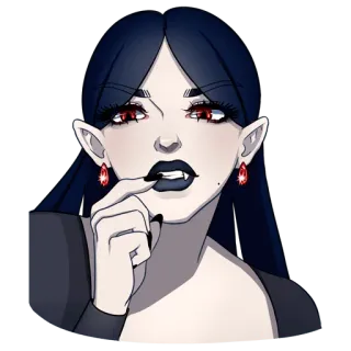 😬 vampiro, donna, gotico, oscuro, fantasy, occhi rossi, elfo, mostro, adesivo telegram sticker