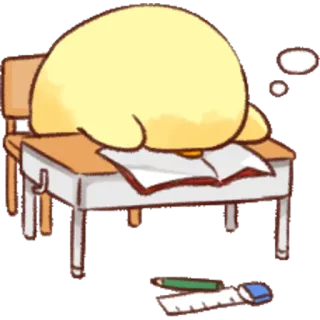 😪 sonolento, cansado, escrivaninha, escola, personagem, fofo, soneca whatsapp sticker