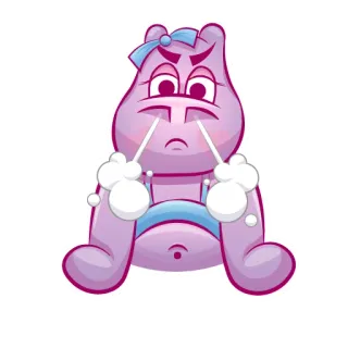 😡 kartun, sedih, menangis, kuda nil, ungu, binatang whatsapp sticker