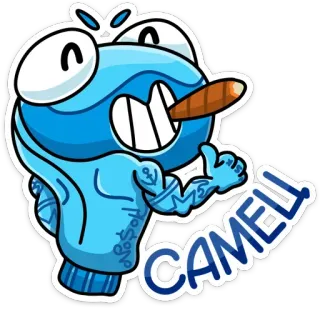💪 CAMELI мультфильм, персонаж, юмор, сигара, тату, палец вверх whatsapp sticker