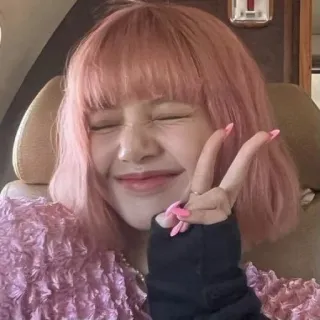 ✨ Frau, pinke Haare, Friedenszeichen, süß, lächelnd telegram sticker