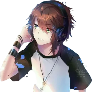 🖤 Anime, Garçon, Casque, Dessin animé, Mâle, Personnage telegram sticker