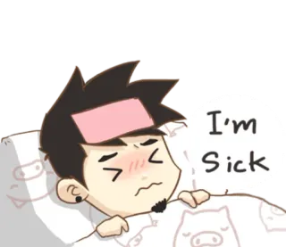 🤒 I'm Sick sakit, sakit, pilek, demam, kartun, karakter, flu telegram sticker