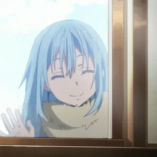 🦕 Rimuru Tempest That Time I Got Reincarnated as a Slime Anime, Blaue Haare, Lächelnd, Fenster, Rimuru Tempest, Meine Wiedergeburt als Schleim whatsapp sticker