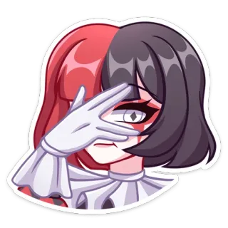 🫣 anime, gadis, badut, merah, hitam, rambut belah, karakter, harlequin telegram sticker
