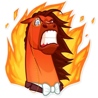 🤬 cheval, en colère, feu, monocle, dessin animé, animal telegram sticker
