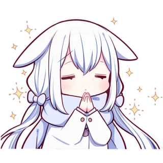 🙏 애니메이션, 카와이, 귀여운, 반짝이, 치비, 간청, 소녀, 흰머리 whatsapp sticker