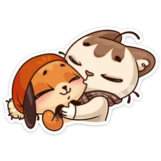 😗 cat, dog, friendship, love, cute, animals, hug whatsapp sticker