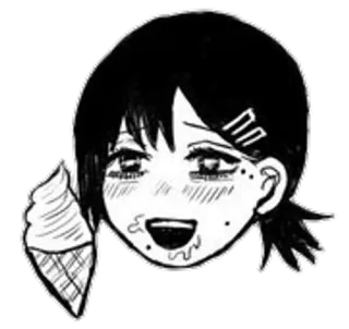 🌟 Kobeni Higashiyama Chainsaw Man 애니메이션, 만화, 귀여운, 아이스크림, 흑백 whatsapp sticker