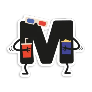 🍿 movie, letter M, cinema, popcorn, soda, 3D glasses telegram sticker