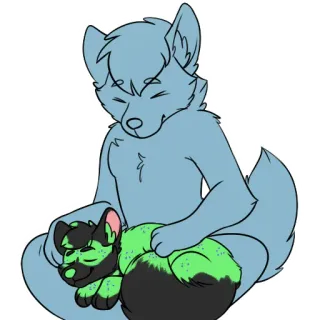 🫂 furry, anthropomorphic, wolf, petting, affectionate, cute, animal, cartoon telegram sticker