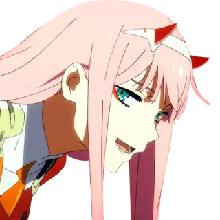 😃 Zero Two Darling in the Franxx Anime, Zero Two, Darling in the Franxx, pinke Haare, Hörner, Anime-Mädchen telegram sticker