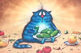 😢 cat, pickles, blue, cartoon, food, animal, funny telegram sticker