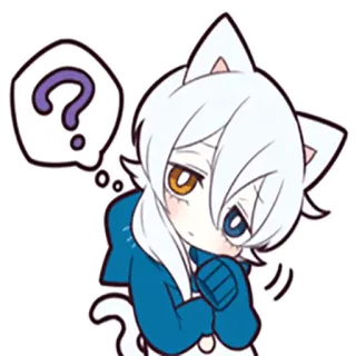 ❓ anime, kat, vraagteken, kawaii, chibi, cartoon, wit haar, blauwe hoodie whatsapp sticker
