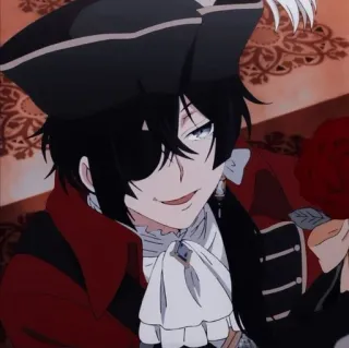 😊 anime, pirate, character, male, one-eyed, hat, rose telegram sticker