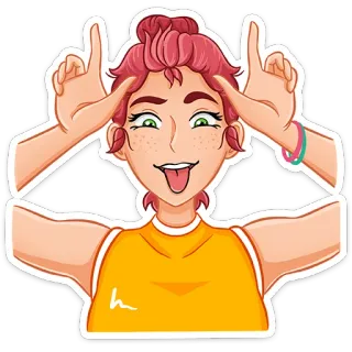 😛 kartun, gadis, rambut merah muda, ceria, ekspresi wajah, konyol, tangan telegram sticker