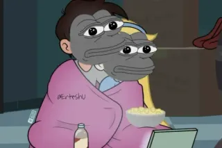 🍳 @Erteshu Мем, Грустный, Смешной, Мультфильм, Одеяло, Попкорн, Ноутбук telegram sticker
