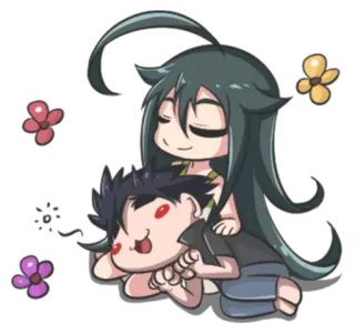😘 anime, chibi, cute, couple, flowers telegram sticker