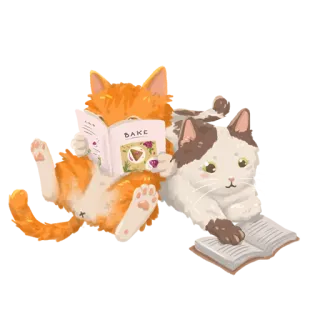📖 BAKE gatto, lettura, cucinare, libro, carino, animali telegram sticker