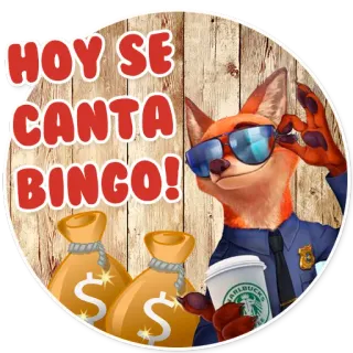 😎 Nick Wilde Zootopia HOY SE CANTA BINGO! raposa, zootopia, nick wilde, bingo, dinheiro, óculos de sol, starbucks telegram sticker