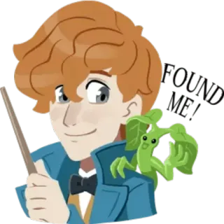 😌 Newt Scamander Fantastic Beasts FOUND ME! newt scamander, animais fantásticos, bruxo, varinha, tronquilho whatsapp sticker